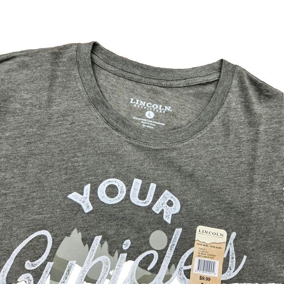 NEW Lincoln Outfitters "Your Cubicles Boring" Tee Shirt Green Men’s Size Large L - Picture 2 of 3